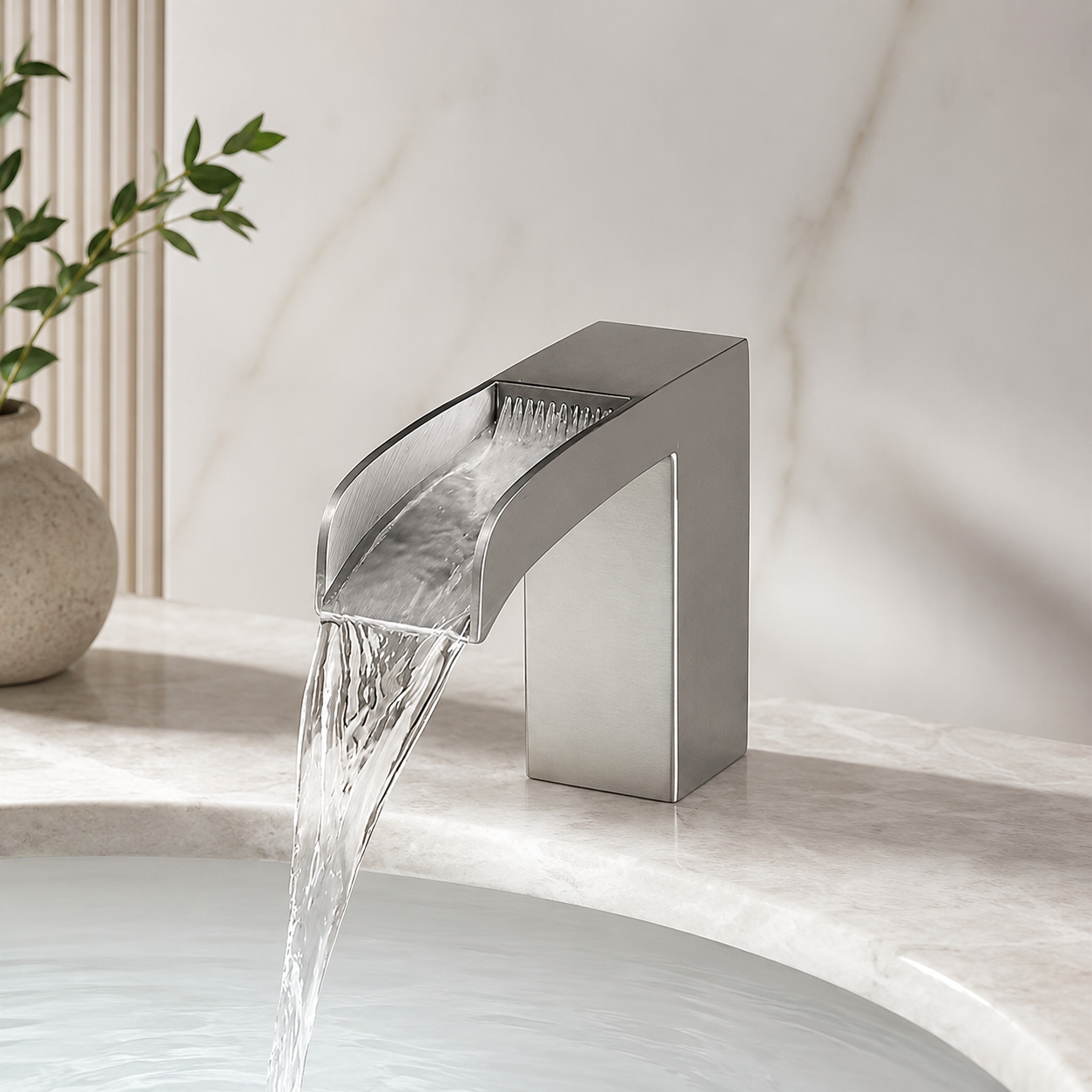 Fontana Cesano Maderno Brush Touchless Deck-Mounted Waterfall Faucet